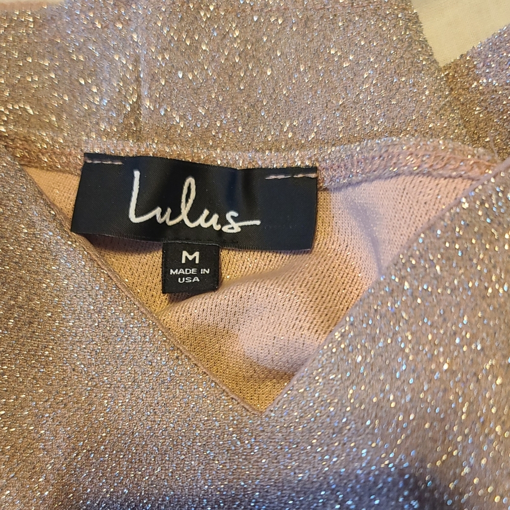 Lulu's Blush Pink Metallic Short Party Stretchy Dress Med - Picture 5 of 10